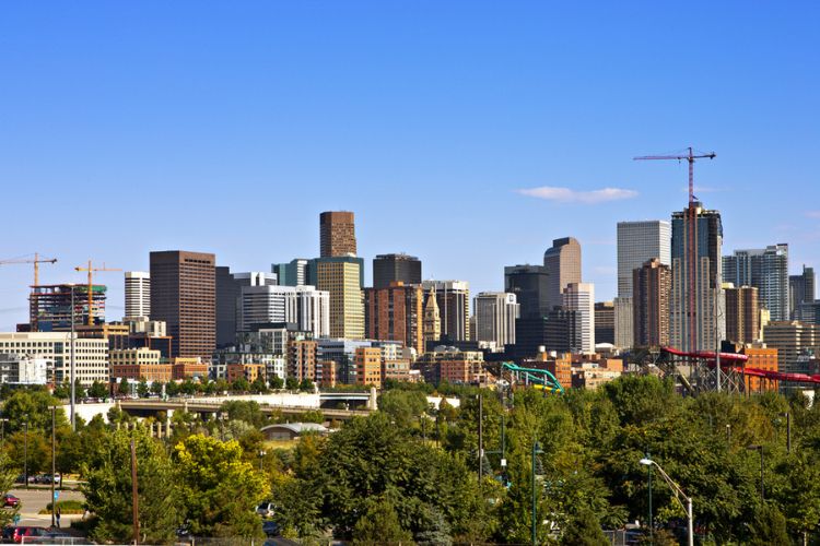 Denver skyline with construction cranes